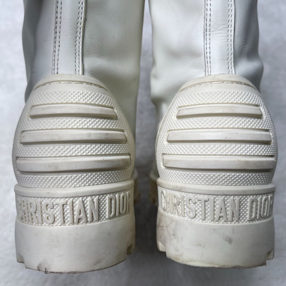 Christian Dior Women's White Lace Up Combat Leather Boot Shoes Size 40 - Picture 8 of 15